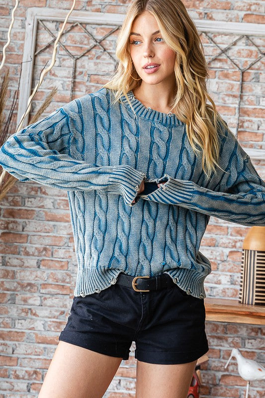 Wanderlust Distressed Cable Knit Sweater