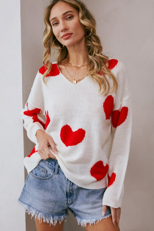 Sweetheart Long Sleeve - Ivory & Red