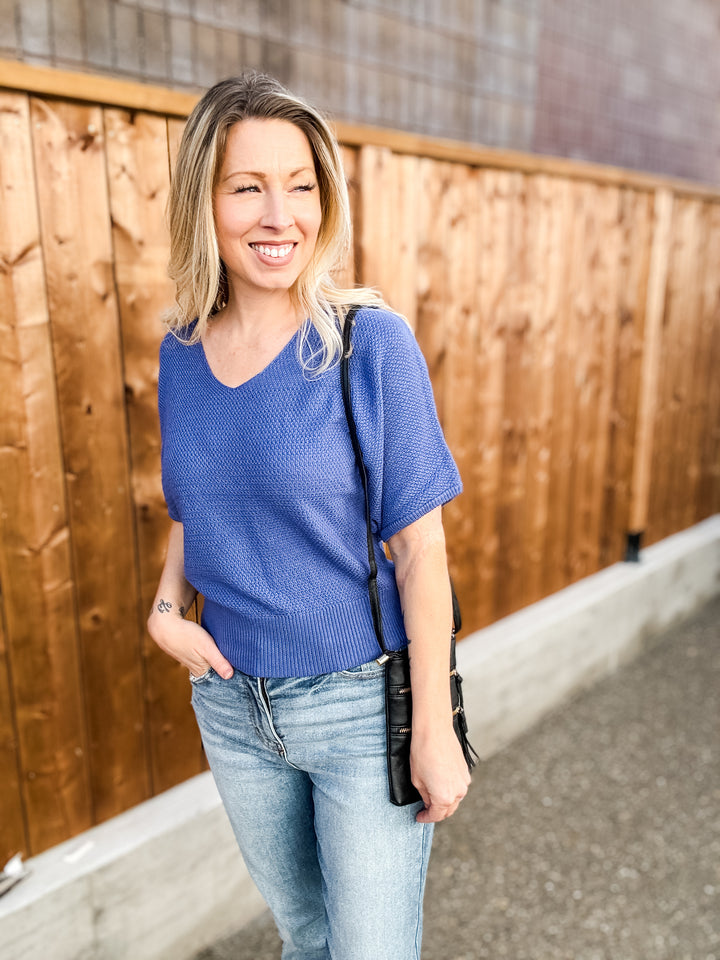 Date Night Knit Dolman Sweater - Periwinkle