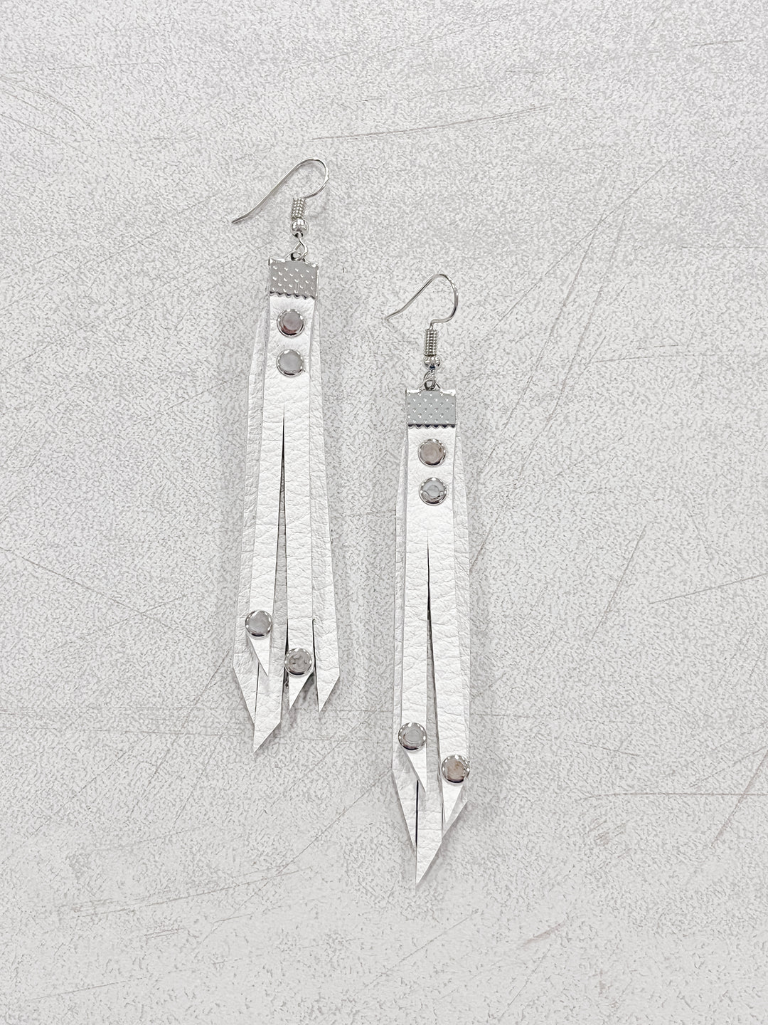 Fringe Leather Earrings - White 3"