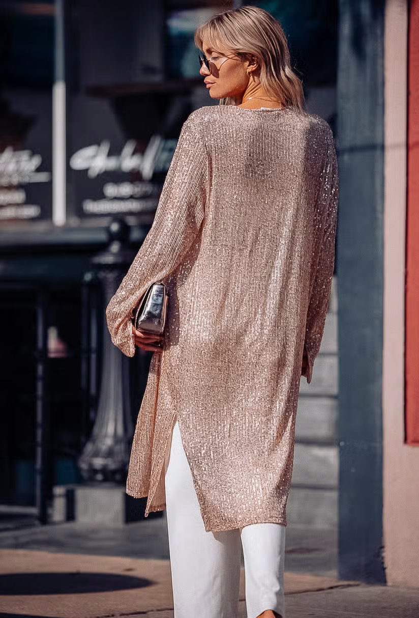 Time to Shine Sequin Duster - Champagne
