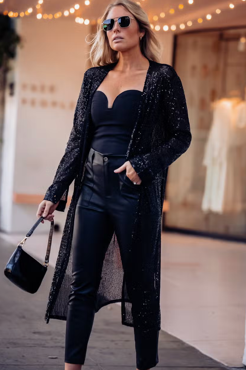 Time to Shine Sequin Duster - Black