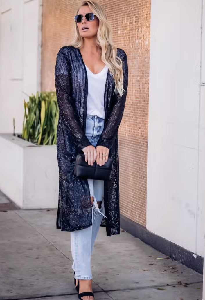 Time to Shine Sequin Duster - Black
