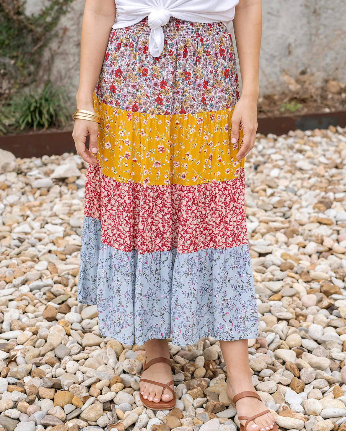 Grace & Lace Go-To Tiered Skirt in Floral Patchwork