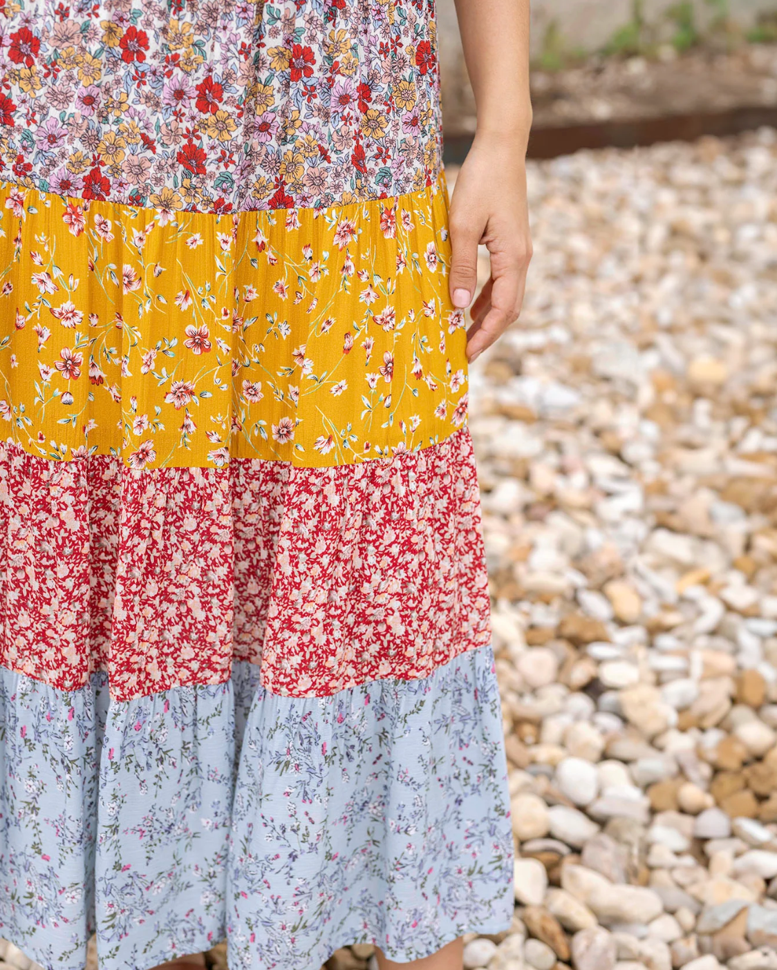 Grace & Lace Go-To Tiered Skirt in Floral Patchwork